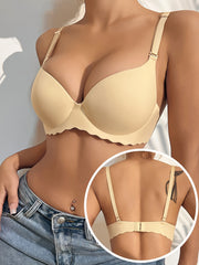 Wave Trim Wireless Push Up Bra Three Rows Three Buckles Women's Lingerie