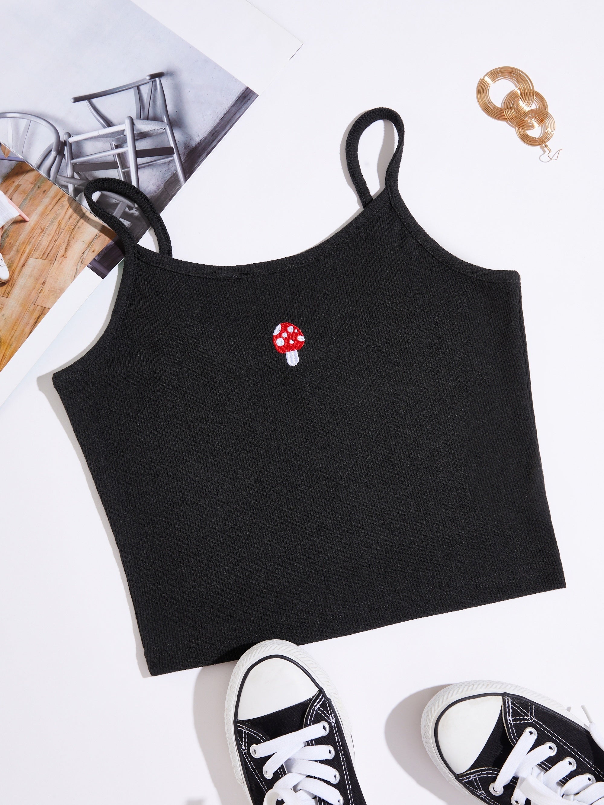 Mushroom Pattern Cami Crop Top Sexy Slim Casual Top For Summer