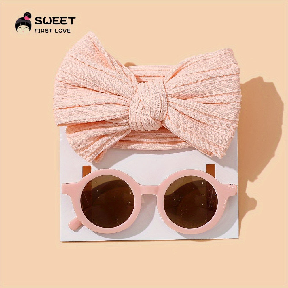 2pcs Bow Headband Round Sunglasses Set Holiday Party Girls Accessories