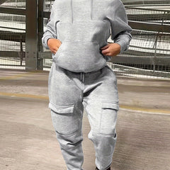 2 Piece Sporty Outfit Set Solid Hoodie & Joggers