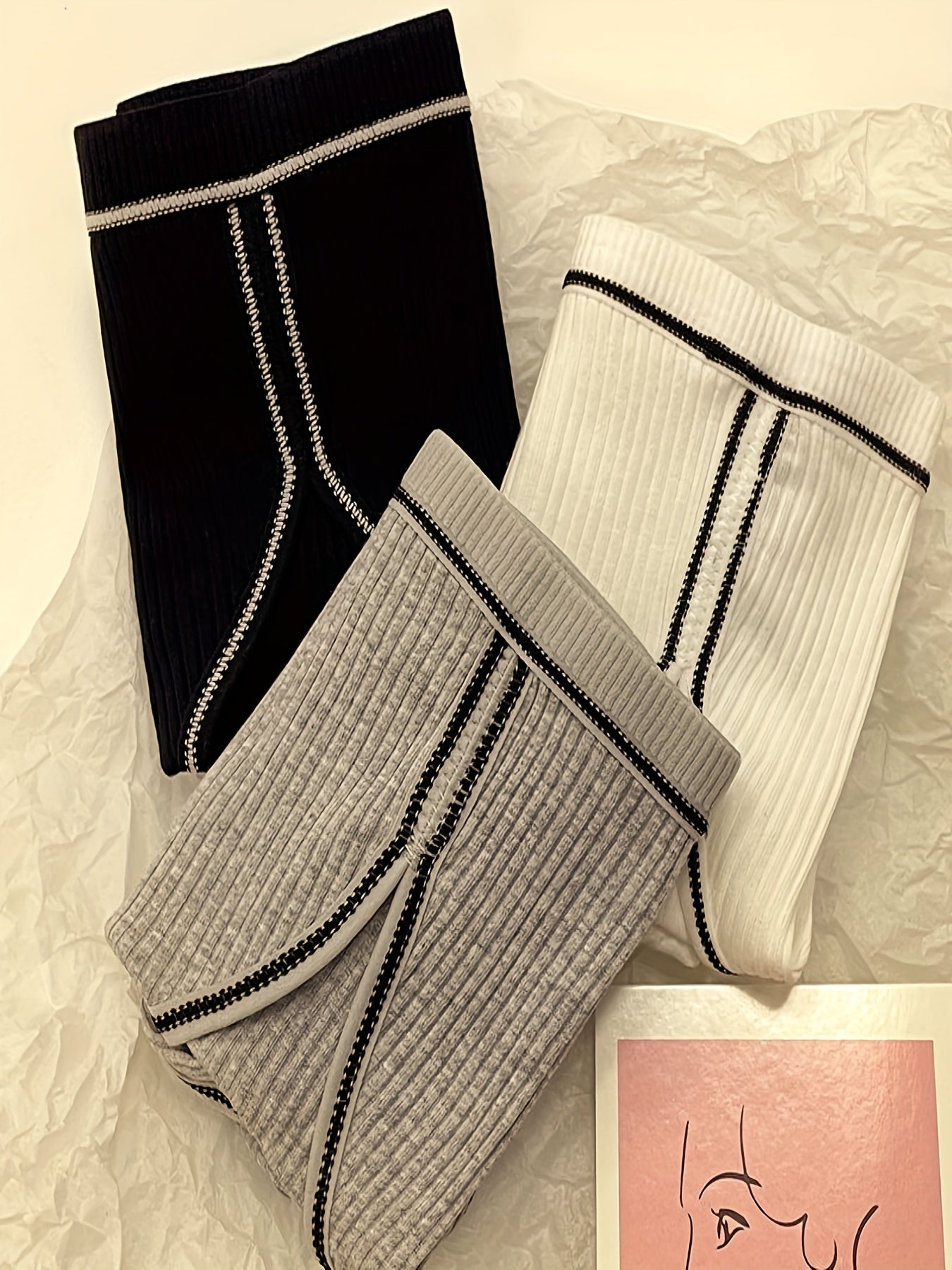 3pcs Ribbed Sports Briefs Mid Rise Stretch Panties