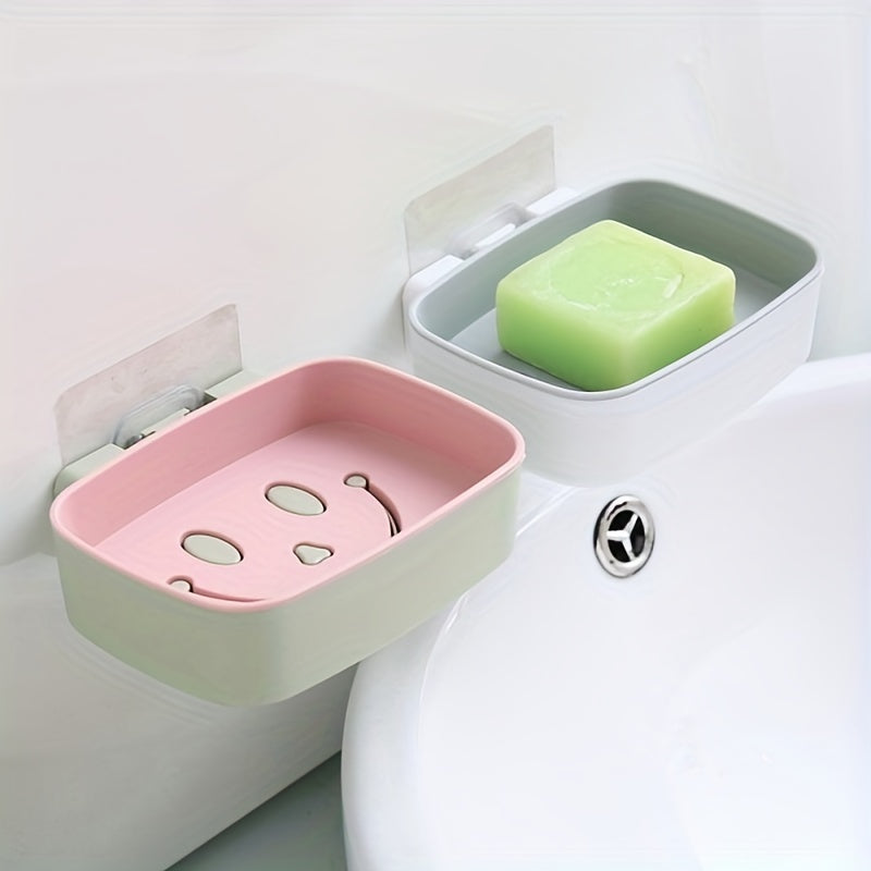 Smiling Face Double Layer Soap Holder Wall Mounted Soap Dish Plastic Soap Tray