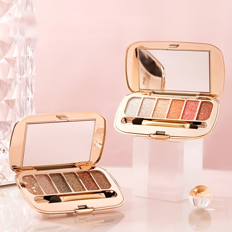 6-Color Diamond Pearly Glitter Eyeshadow Palette with Brush & Mirror