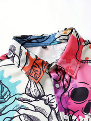 Skeleton And Rose Pattern Hawaiian Shirt