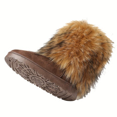 Women's Fluffy Furry Snow Boots Slip On Mid Calf Boots