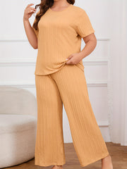 Pajama Set Women's Plus Solid Textured Short Sleeve