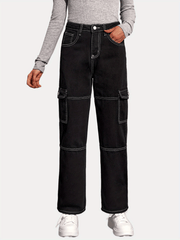 Cargo Jeans with Flap Pockets Zipper Button Closure