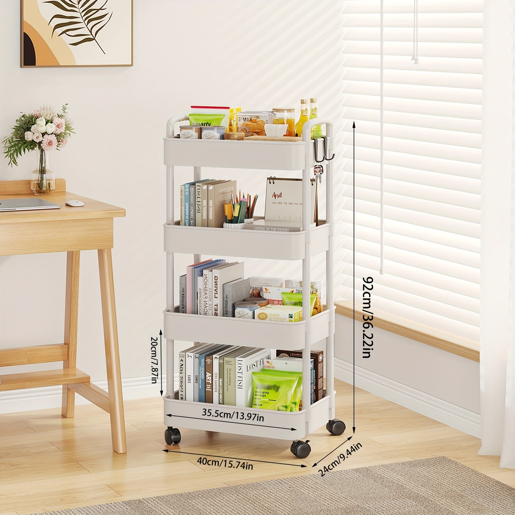 Sofa Storage Rack with Armrests & Wheels