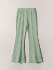 Girls' Stretchy Ribbed Knit Flare Pants Elastic Waist