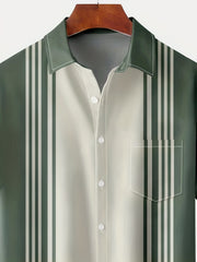 Stripe Print Short Sleeve Hawaiian Shirt Men's Vacation Resort Top