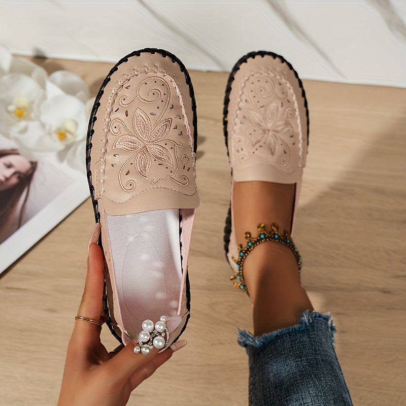 Women's Flower Pattern Flat Shoes Lightweight Faux Leather Shoes
