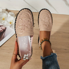Women's Flower Pattern Flat Shoes Lightweight Faux Leather Shoes