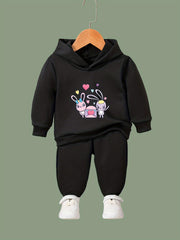 Girls 2pcs Rabbit Pattern Hooded Sweatshirt & Sweatpants Set