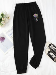 Skull Pattern Drawstring Joggers Casual Pants for Women
