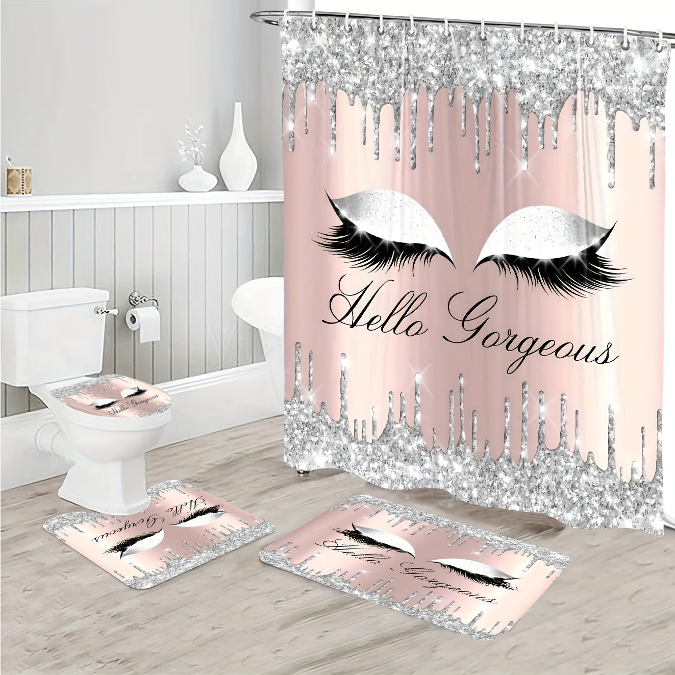 Shining Rhinestones Eye Pattern Shower Curtain Set