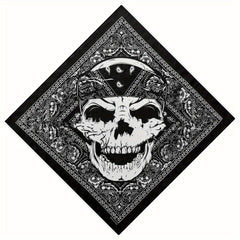 Skull Print Bandana Scarf Men Vintage Hair Square Hip Hop Style Square Scarf