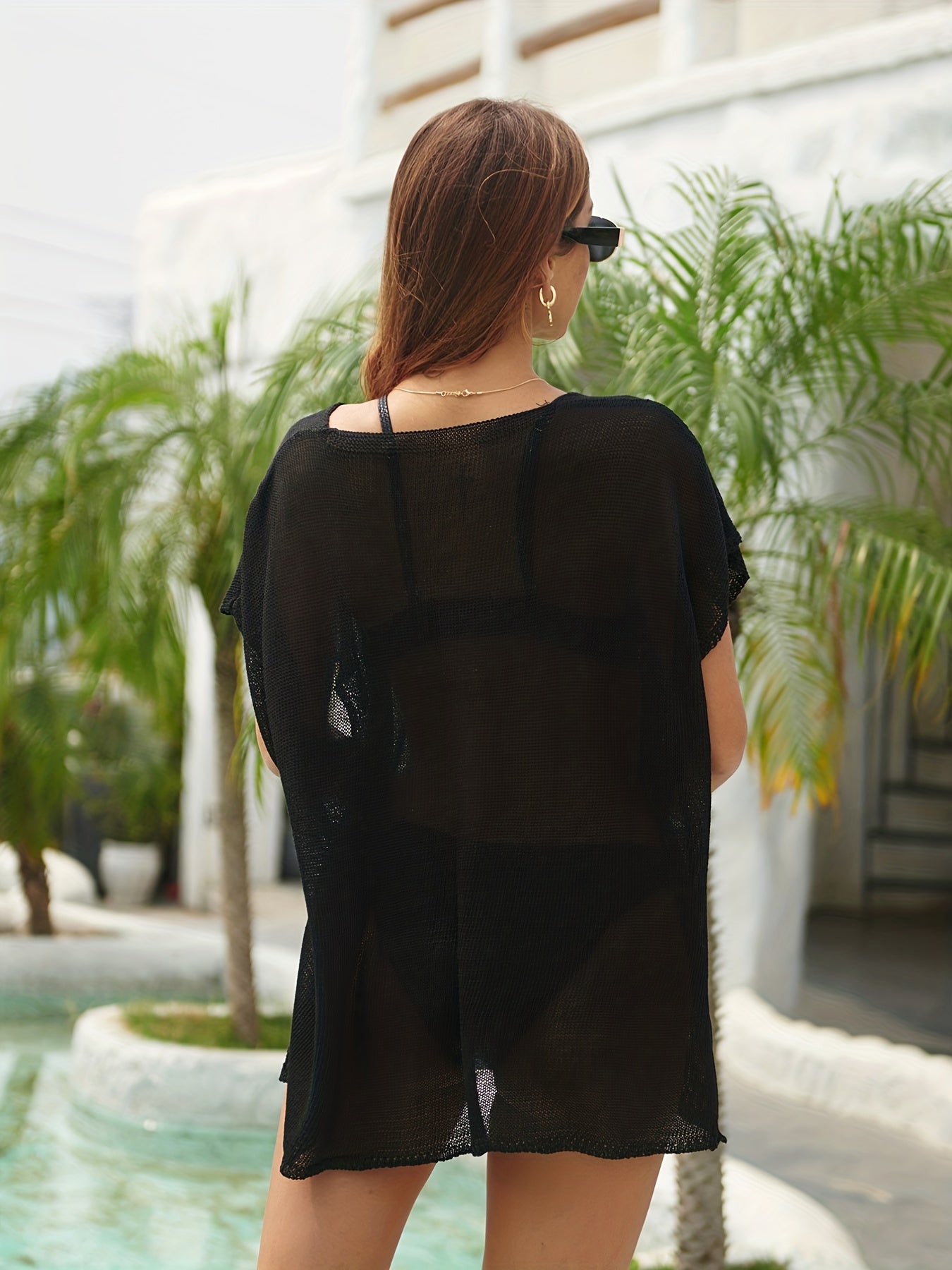 Hollow Out Semi Sheer Cover Up Dress