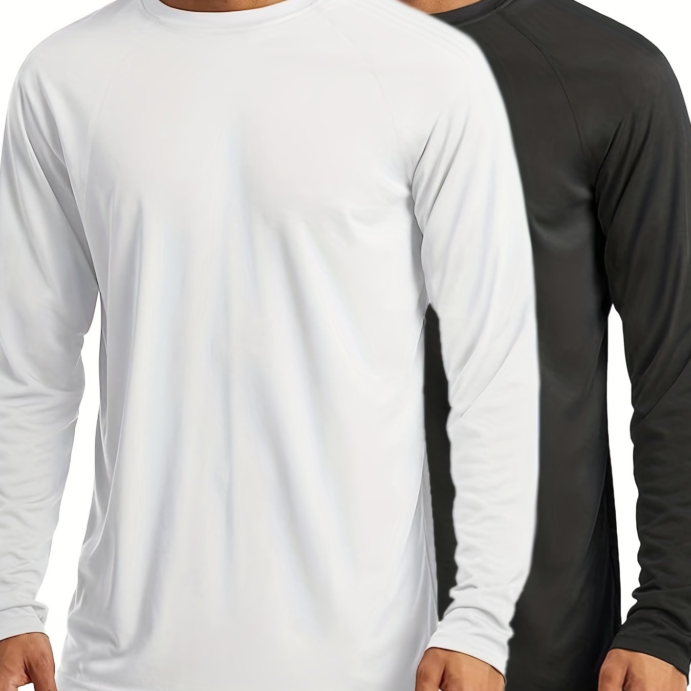2 Pcs Men's UPF 50 Sun Protection T-shirts Long Sleeve Quick Dry Tops
