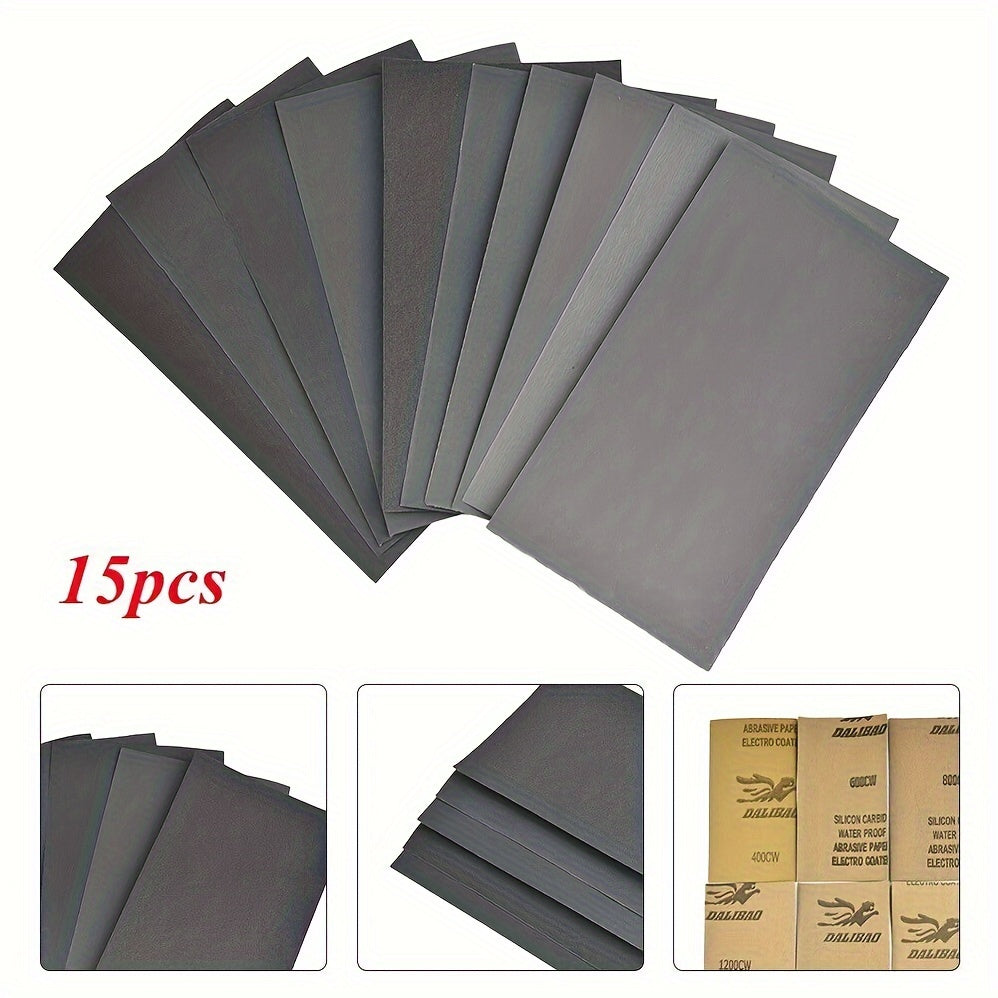 15pcs Sandpaper Set 800-3000 Grit 2pcs Each 400-3000 1pc Each
