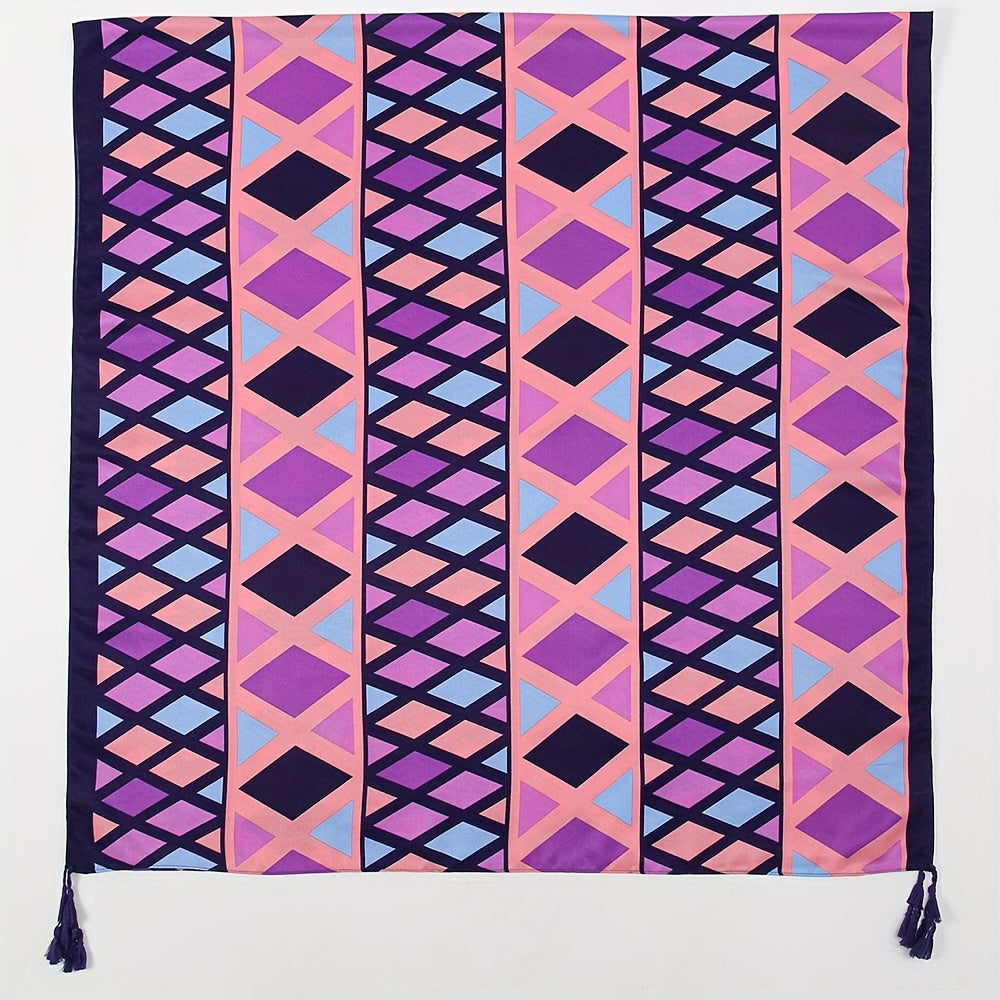 Boho Tassel Decor Scarf Geometric & Plant Print Casual Style Windproof Shawl