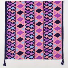 Boho Tassel Decor Scarf Geometric & Plant Print Casual Style Windproof Shawl