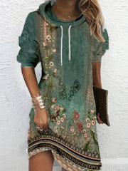 Floral Print Oversized Hoodie Drawstring Casual Sweatshirt
