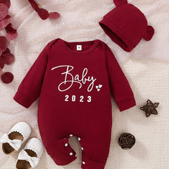 2pcs Newborn Baby Romper Long Sleeve Jumpsuit & Bear Ear Hat Set