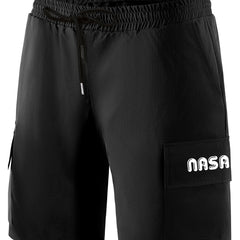 Classic Letter Print Cargo Shorts Men's Casual Pocket Waist Drawstring