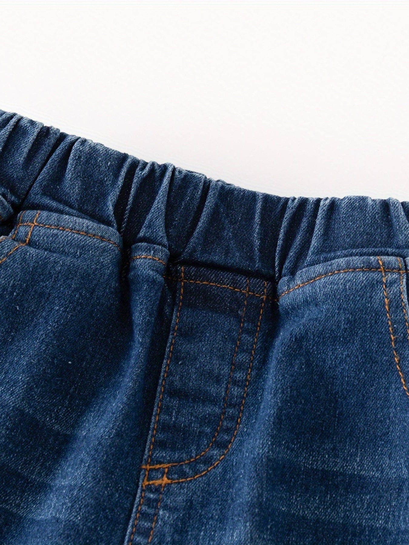 Girls Heart Embroidered Jeans Elastic Waist Casual Denim Pants