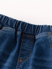 Girls Heart Embroidered Jeans Elastic Waist Casual Denim Pants