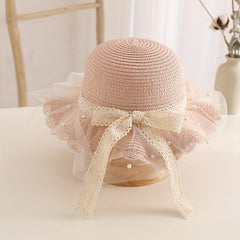 Lace Brim Bow Ruffled Straw Hat Sun Protection Breathable Hat