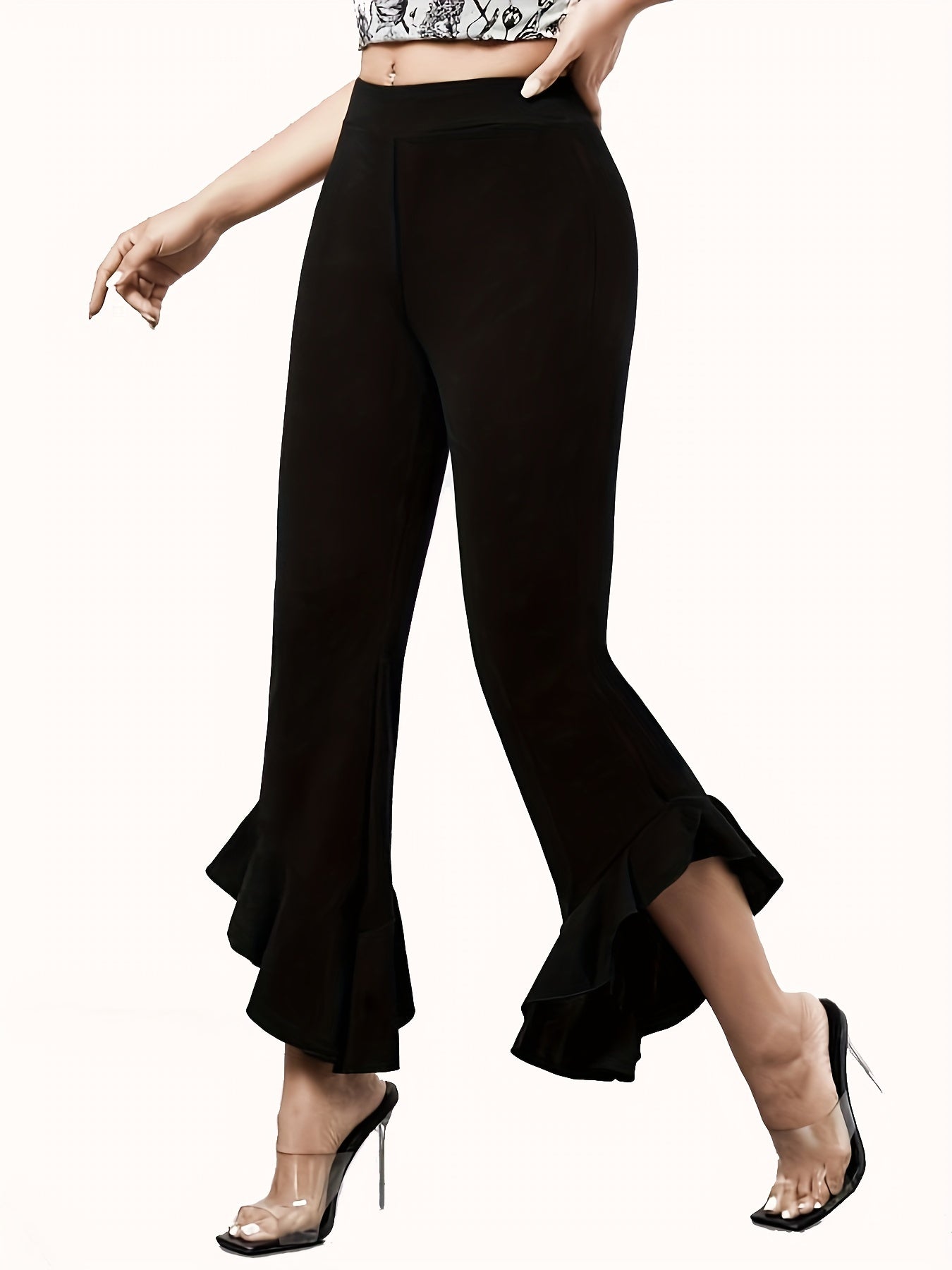 Frill Trim Wide Leg Bootcut Yoga Leggings Flared Pants