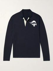 Skull Pattern Knit Polo Shirt Men's Casual V Neck Sweater