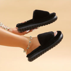 Women's Fuzzy House Slippers Warm & Comfy Open Toe Indoor Shoes