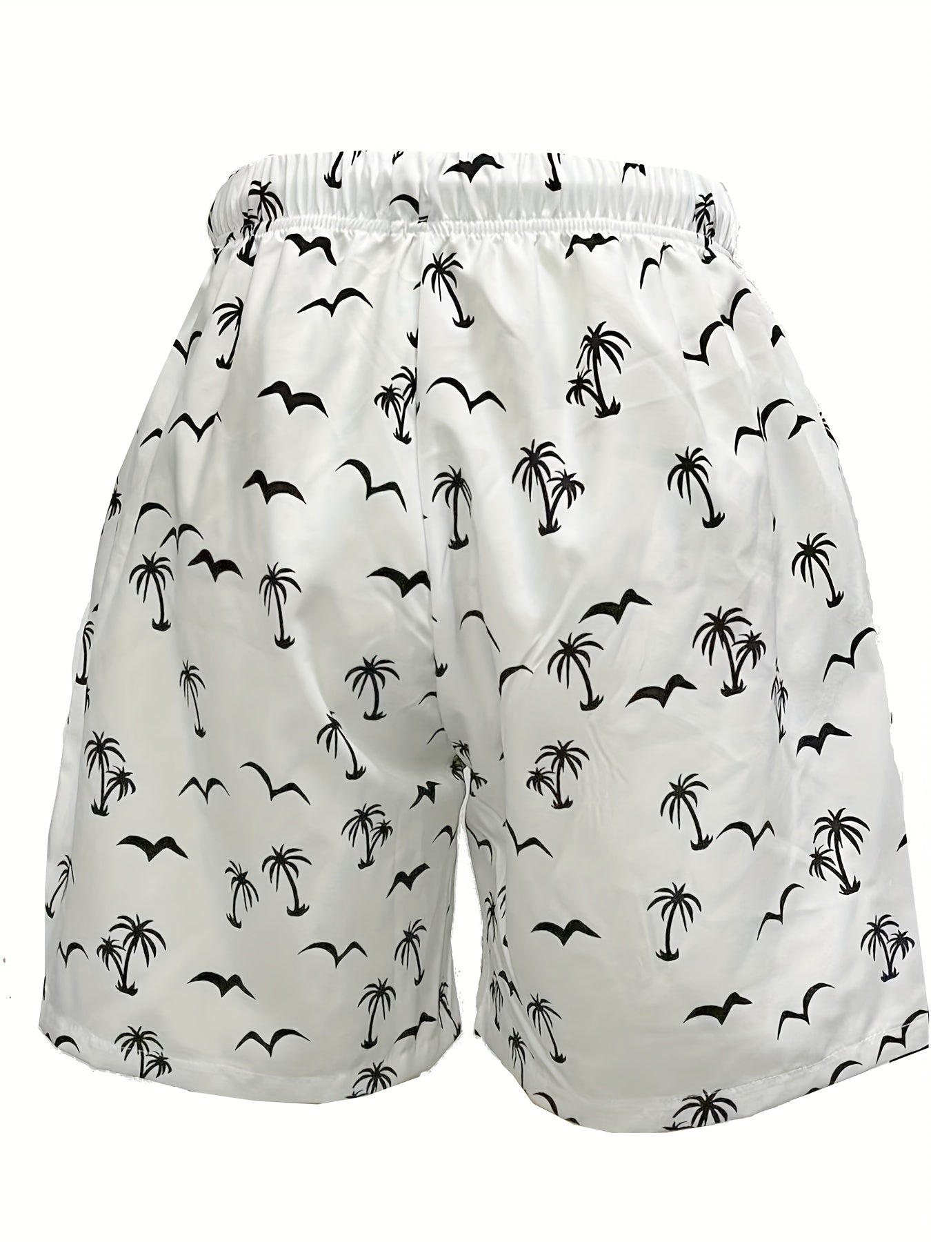 Coconut Tree Bird Pattern Print Men's Swim Trunks Quick Dry Beach Shorts