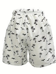 Coconut Tree Bird Pattern Print Men's Swim Trunks Quick Dry Beach Shorts