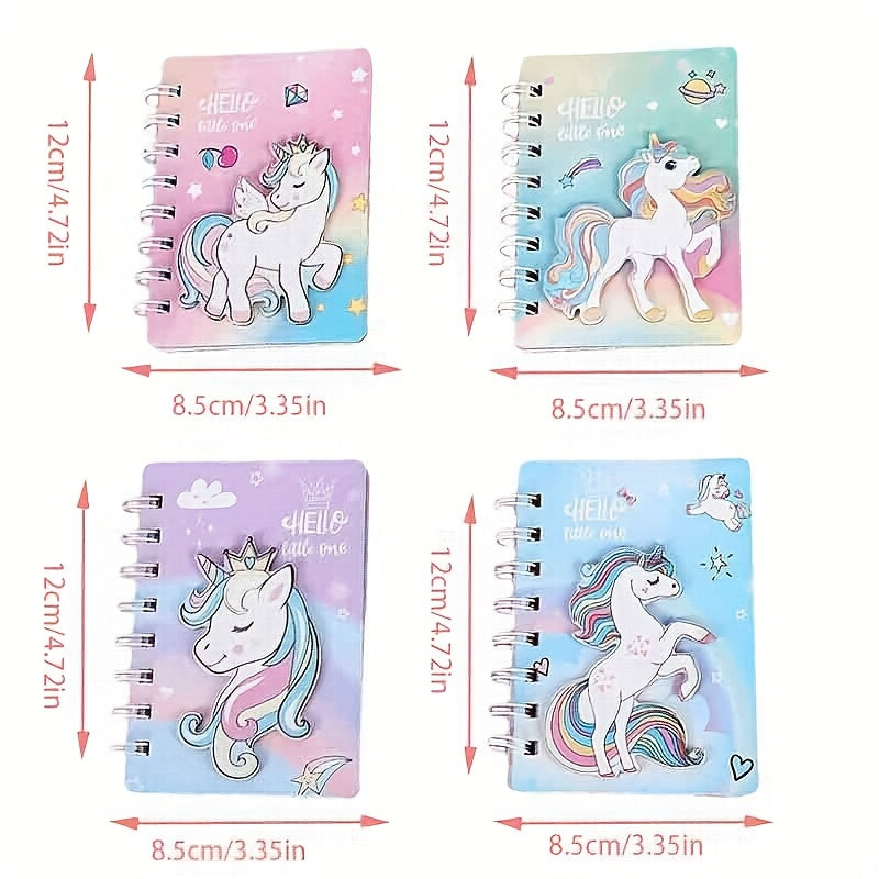 4 Colors 3D Unicorn Loose Leaf Notebook Set - Pink Purple Green Heart Journaling