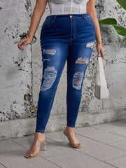 Casual Jeans Women's Plus Ripped High Stretch Skinny Jeans