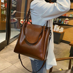 Classic Vintage Leather Tote Bag Solid Crossbody Bag Women's Office & Work Purse