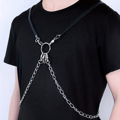 Men's Leather Chain Harness Chest Shoulder Strap Cosplay Costume