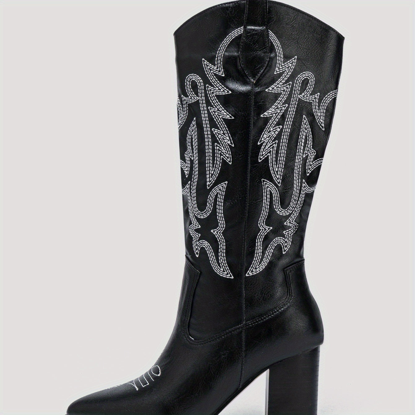 Women's Embroidered Cowboy Boots Block Heel V Cut Knee High Western Boots