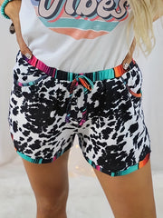 Leopard Print Drawstring Shorts Casual Elastic Waist Summer Shorts