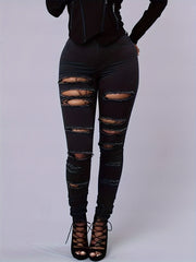 Solid Ripped High Stretch Skinny Jeans