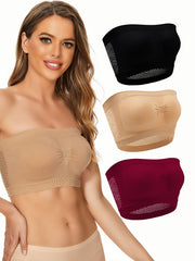 3pcs Strapless Bandeau Bras Comfy & Breathable Women's Lingerie