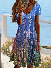 Boho V Neck Short Sleeve Dress Women's Clothing