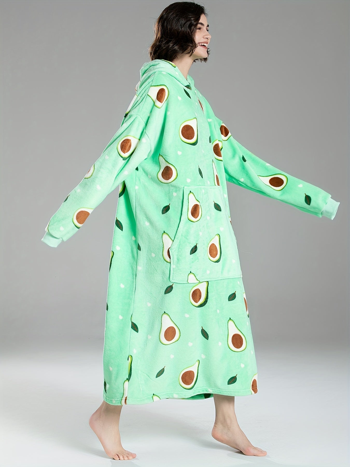 Avocado Pattern Hooded Fleece Nightgown