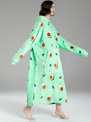 Avocado Pattern Hooded Fleece Nightgown
