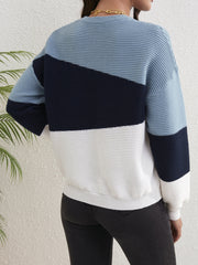 Block Pullover Sweater Long Sleeve Crew Neck Sweater