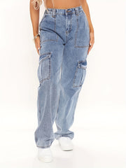 Y2K Denim Cargo Pants Loose Fit Vintage Style