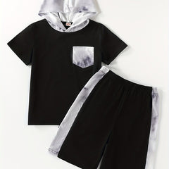 Boys Hooded T Shirt & Sport Shorts Set for Summer